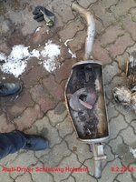 Hier noch mal der Endtopf ohne Wolle, Rohr ist nur noch in Fragmenten vorhanden