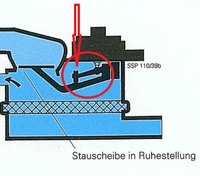 Der Pfeil zeigt die Öffnung im Mengenteiler und die Position der CO-Schraube.